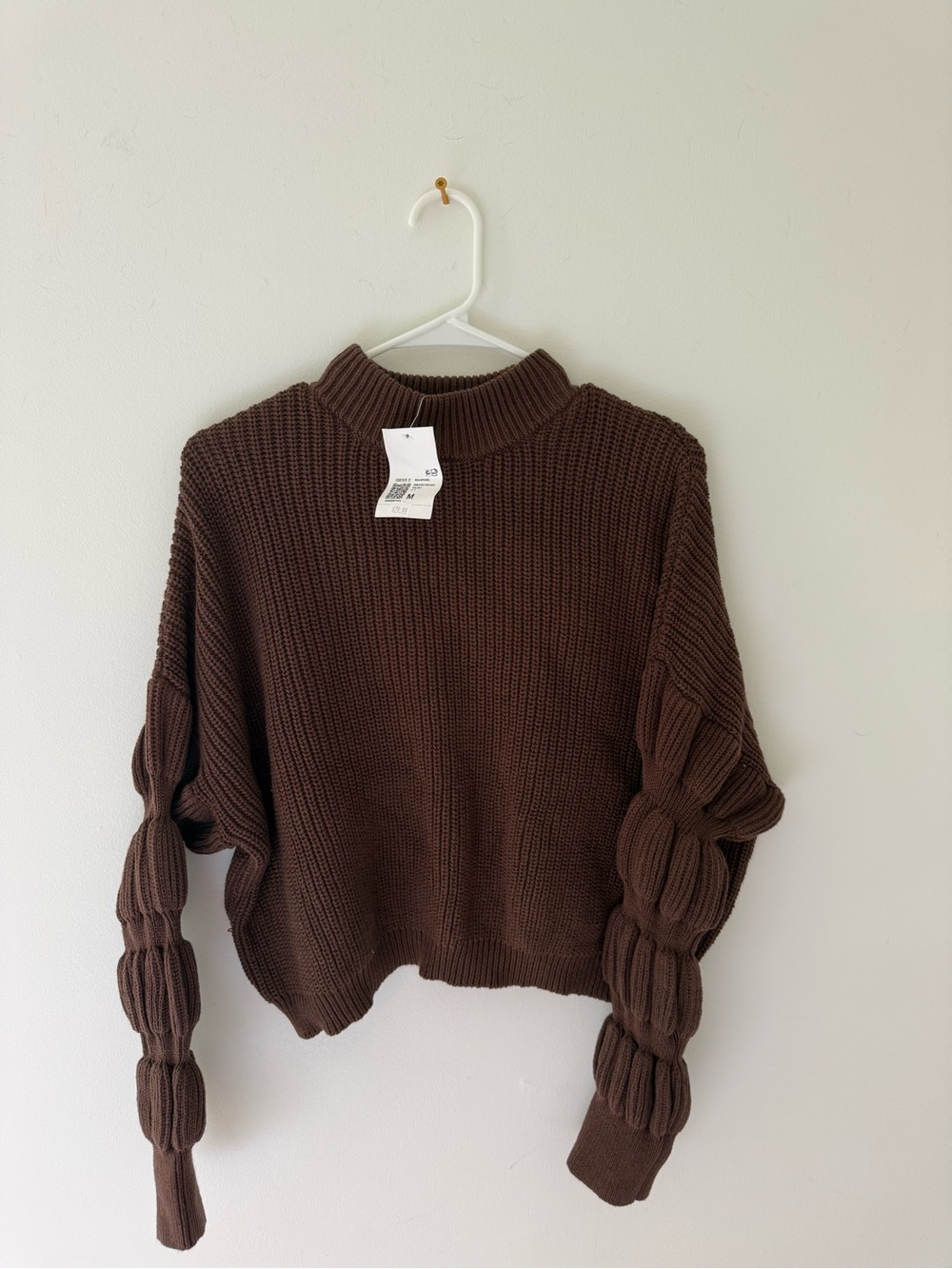 NWT Forever 21 Chunky Bubble-Sleeve Mock Neck Sweater - Chocolate Brown